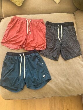 VUORI Men's Swim/Active Shorts Trio - Coral, Charcoal, Teal